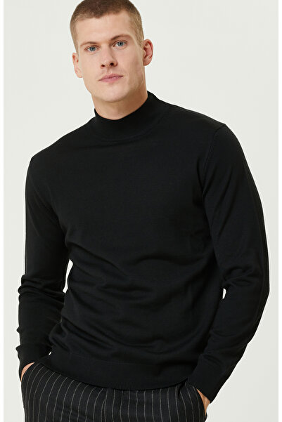 Network Siyah Yarım Balıkçı Yün Karışımlı Triko Kazak