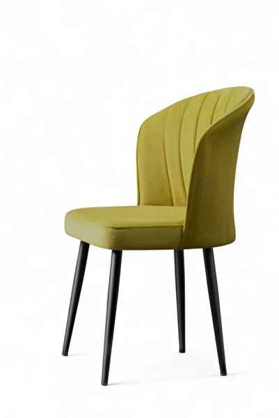 MYMASSA Rubi Sandalye - Babyface Sarı Kumaş - Metal Siyah Ayak - Mutfak Sandalyesi - Salon Sandalyesi