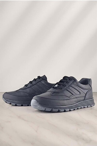 Rakerplus Hakiki Deri Siyah Bağcıklı Spor Günlük Ayakkabı