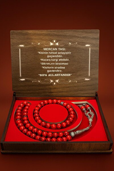 grs oyuncak Doğaltaş Mercan Taşı Kutulu Tesbih Bileklik Seti