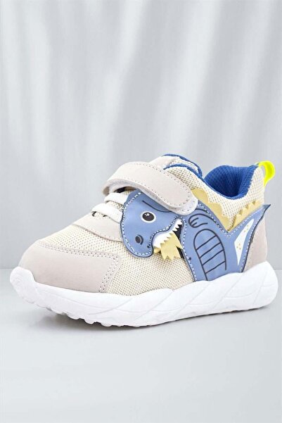 Rakerplus حذاء رياضي للأطفال مرن من Barefoot Cream Dinosaur Velcro