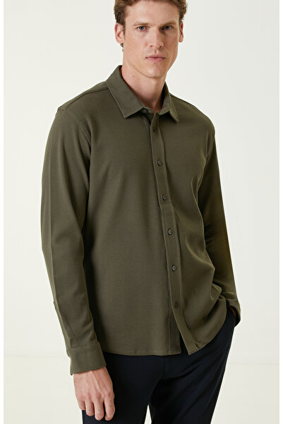 Network Haki Merserize Örme Gömlek