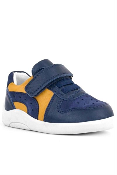 Rakerplus Genuine Leather Navy Blue Yellow Anatomical Baby Sneakers