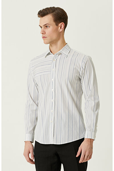 Network Beyaz Lacivert Çizgili Gömlek