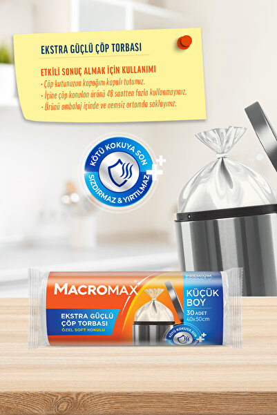 MACRO MAX Ekstra Güçlü Çöp Torbası Küçük Boy 40x50 Cm, Soft Kokulu 30 Adet