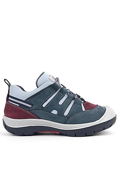 Rakerplus Genuine Leather Gray Claret Red Rubber Laced Children's Outdoor Shoes
