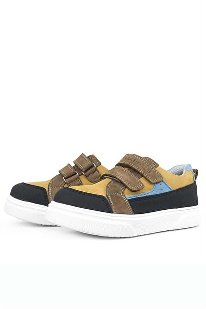 Rakerplus Παιδικά αθλητικά παπούτσια από γνήσιο δέρμα με ψηλή σόλα και Velcro - Tan