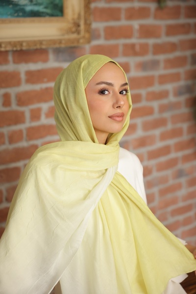 Mira İpek Degrade İki Renkli Bambu Kraş Şal Tok Duran Kadın Şal Sarı Beyaz