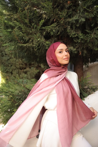 Mira İpek Degrade İki Renkli Bambu Kraş Şal Tok Duran Kadın Şal Mürdüm Pembe
