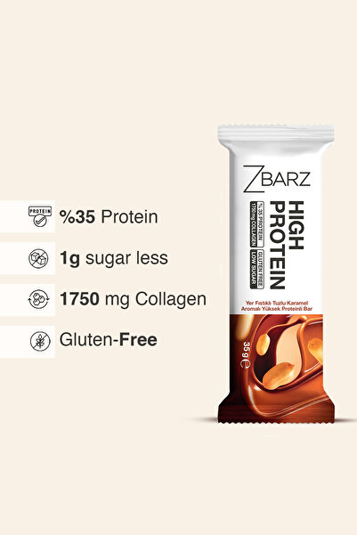 Zbarz Yüksek Protein Bar karma kutu Yer Fıstık & Tuzlu Karamel ve Hindistan Ceviz & Badem (8 ADET)