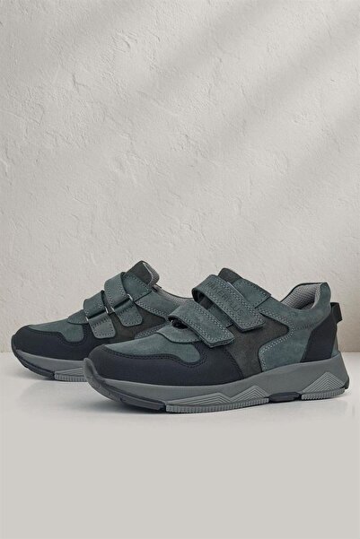 Rakerplus Dark Gray and Black KidsSneakers- Genuine Leather, Velcro Sneakers