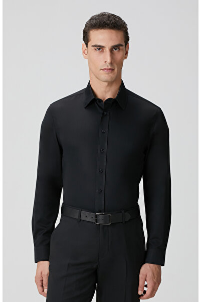 Network Siyah Non-Iron Saten Gömlek