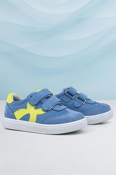 Rakerplus Genuine Leather Blue Green Velcro Children's Sneakers