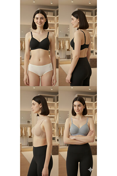 SADE حمالة صدر للمبتدئين مثلثة بدون أسلاك بدون حشوة، 3 قطع، لون أسود ورمادي