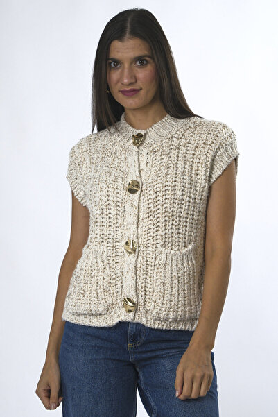 ABBRA Women's Silvery Large Buttoned Vest