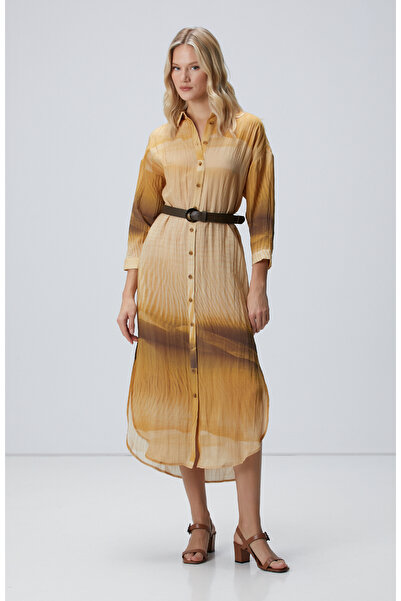 Network Camel Uzun Kollu Gömlek Elbise