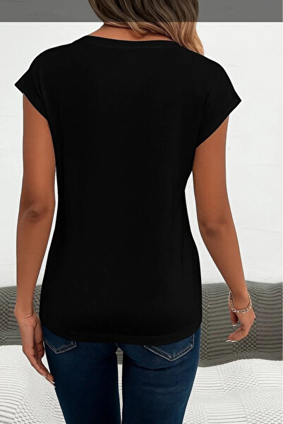 ALPACO Γυναικεία κοντομάνικη μπλούζα βισκόζης με μοτίβο καρδιάς με λαιμόκοψη V