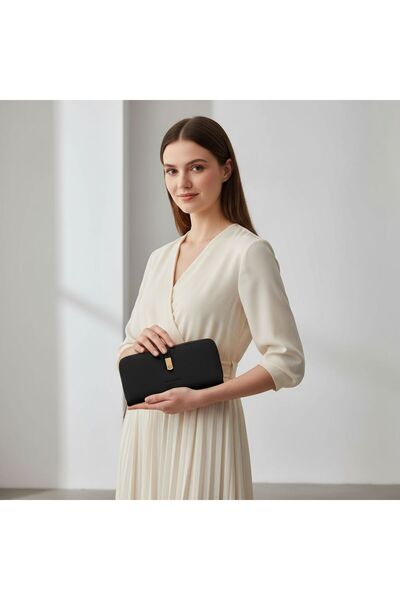 HMXPOLO Siyah Mıknatıslı Büyük Boy Kadın El Çanta