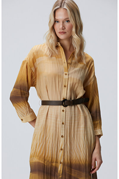 Network Camel Uzun Kollu Gömlek Elbise