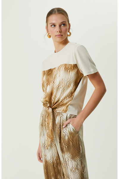 Network Taş Rengi Kısa Kollu Bisiklet Yaka T-Shirt