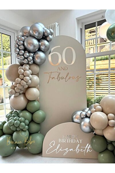 Parti Düşleri 4 Gümüş - Adaçayı - Deniz Kumu Renk Temalı Balon Zincir Seti