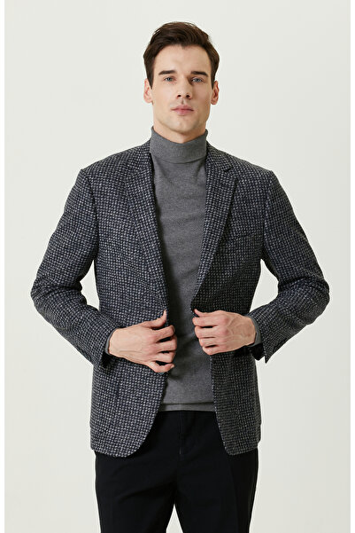 Network Dokuma Mono Yaka Lacivert Desenli Ceket