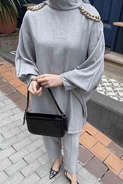 lamelif Gray Set - Bat Sleeve and Shoulder Detail