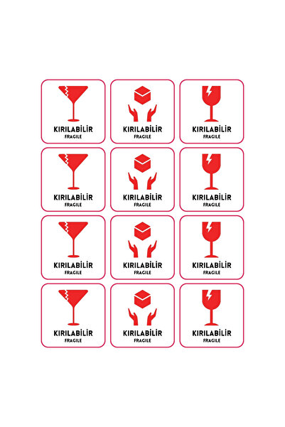 Bimotif Paketlemeye Özel, Dikkat Kırılır Fragile Yazılı Sticker Seti, 12 Adet