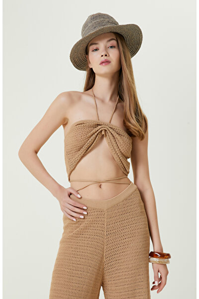 Network Bej Straplez Triko Plaj Bluzu