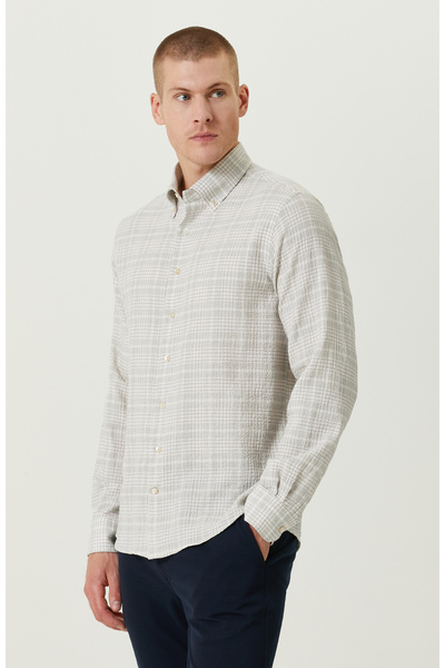 Network Ekru Ekose Gömlek