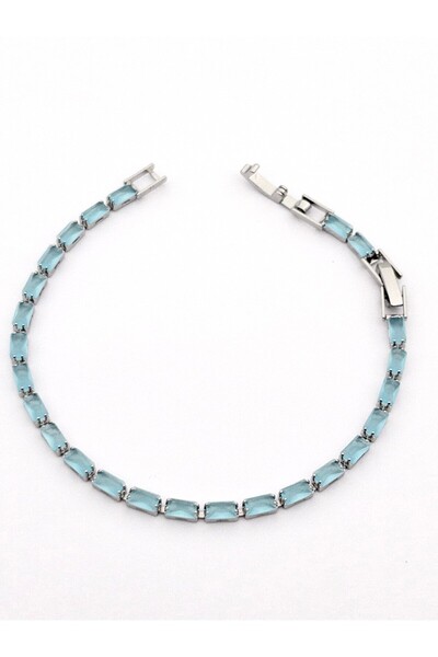Siya Silver Gümüş Renk Dikdörtgen Baget Su Yolu Bileklik-(17+2)