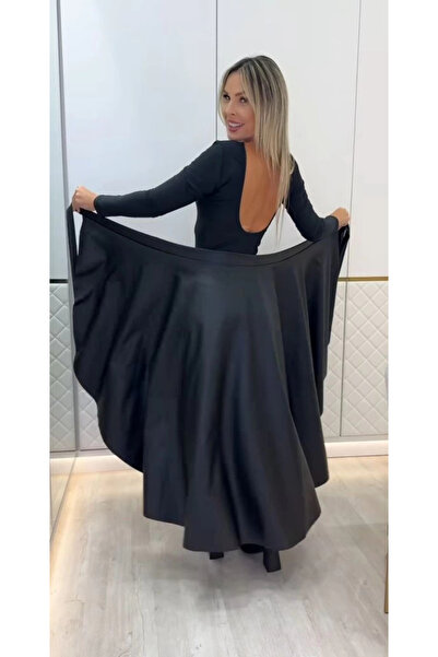 ALPACO Women's Belted Long Leather Skirt