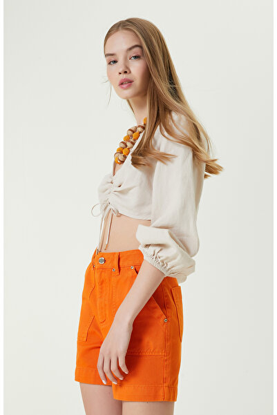 Network Bej Truvakar Kol Büzgü Detaylı Keten Bluz