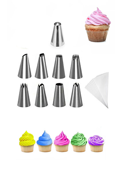 Factorial Krema Sıkma Aparat Seti Paslanmaz Çelik Pasta Kek Süsleme Torbası T...