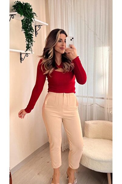 Genel Markalar Kadın üste Oturan Paçası Bilek üzerinde Biten Atlas Kumaş Pant...