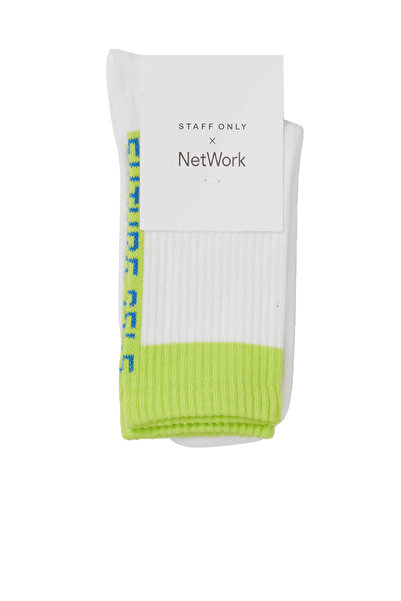 Network Ekru Yazı Jakarlı Kadın Çorap
