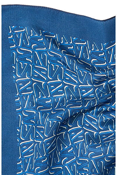 Network Lacivert Baskılı İpek Poşet Mendil