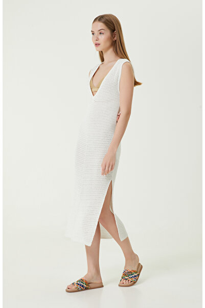 Network Beyaz Plaj V Yaka Elbise