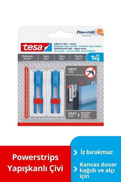Tesa İz Bırakmadan Sökülebilir Yapışkanlı Askı - Çivi, Kanvas Tablo Için, 1 Kg X 2 Adet