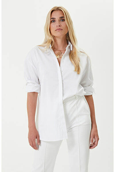 Network Sırtı Pencere Detaylı Pamuklu Beyaz Gömlek