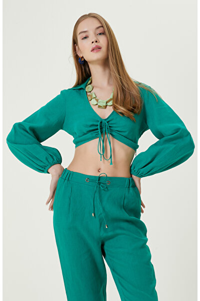 Network Yeşil Truvakar Kol Keten Bluz