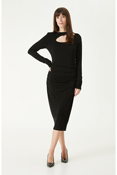 Network Siyah Midi Boy Elbise