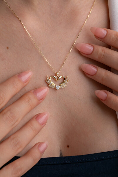 Kolyecik Altın Kuğulu Kalp Kolye