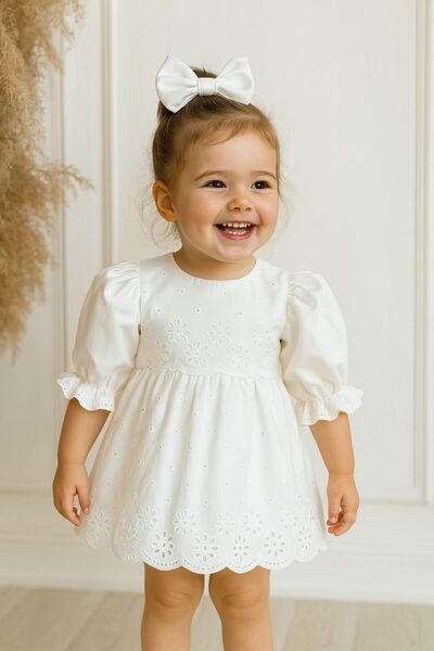 Hobidik Bebek Beyaz Fisto Elbise Seti