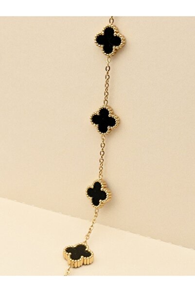 Siya Silver Kararmaz Çelik Marka Model Gold Renk Minimal Yonca Bileklik-Mini Boy