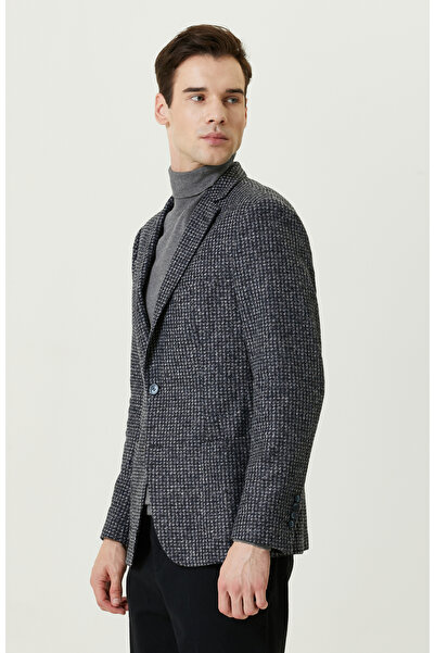 Network Dokuma Mono Yaka Lacivert Desenli Ceket