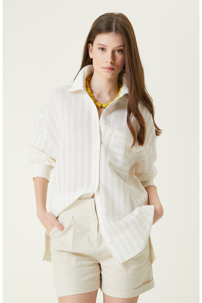 Network Limited Ekru Bej Desenli Gömlek