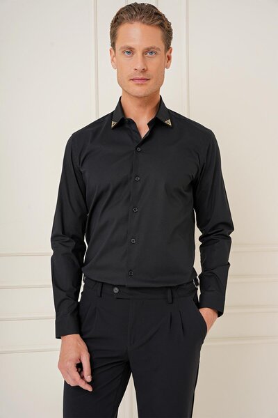 Efor G 1577 Slim Fit Siyah Klasik Gömlek