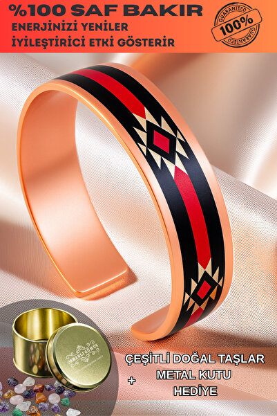 OSMANLI GÜMÜŞ سوار نسائي نحاسي - موديل روزو مع علبة معدنية مطبوعة بشكل خاص وحجر كوارتز