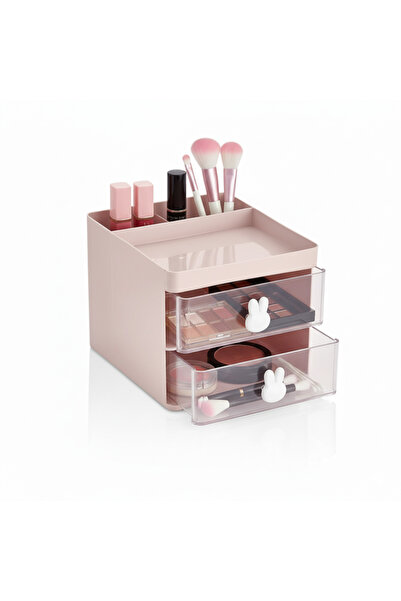 VİALEX Popsy 2 Çekmeceli Makyaj Organizeri - Bölmeli Fırça Kozmetik Makyaj Düzenleyici Organizer